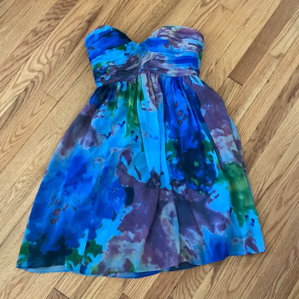 Donna Morgan Strapless Watercolor Cocktail Dress